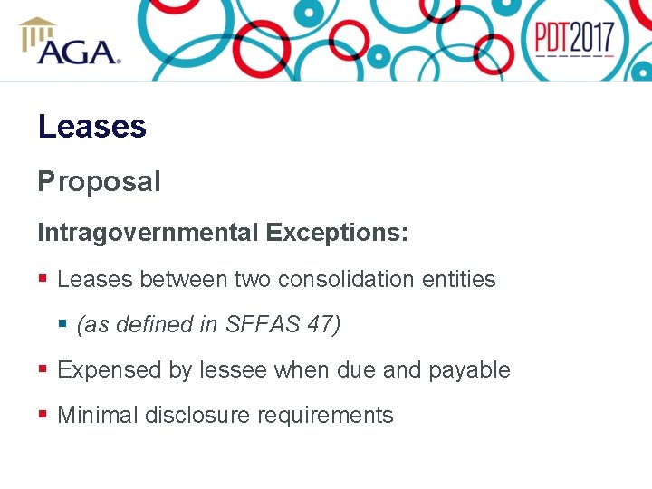 Leases Proposal Intragovernmental Exceptions: § Leases between two consolidation entities § (as defined in