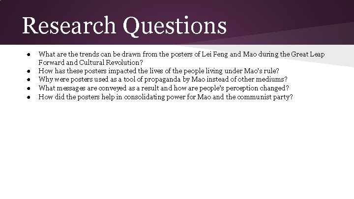 Research Questions ● ● ● What are the trends can be drawn from the
