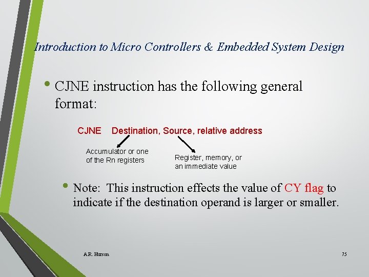 Introduction to Micro Controllers & Embedded System Design • CJNE instruction has the following