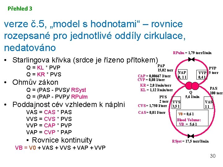 Přehled 3 verze č. 5, „model s hodnotami“ – rovnice rozepsané pro jednotlivé oddíly