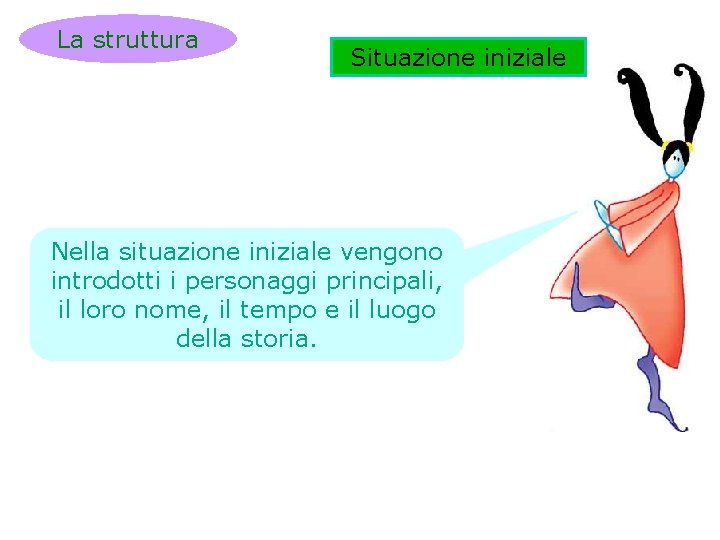 La struttura Situazione iniziale Nella situazione iniziale vengono introdotti i personaggi principali, il loro