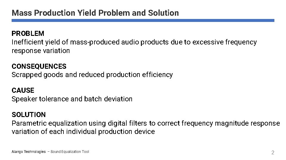Mass Production Yield Problem and Solution PROBLEM Inefficient yield of mass-produced audio products due