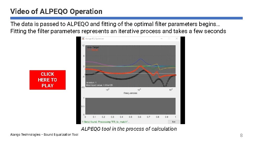 Video of ALPEQO Operation The data is passed to ALPEQO and fitting of the