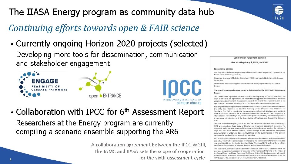 The IIASA Energy program as community data hub Continuing efforts towards open & FAIR