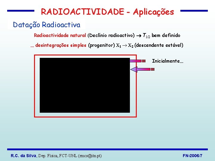 RADIOACTIVIDADE - Aplicações Datação Radioactiva Radioactividade natural (Declínio radioactivo) T 1/2 bem definido …