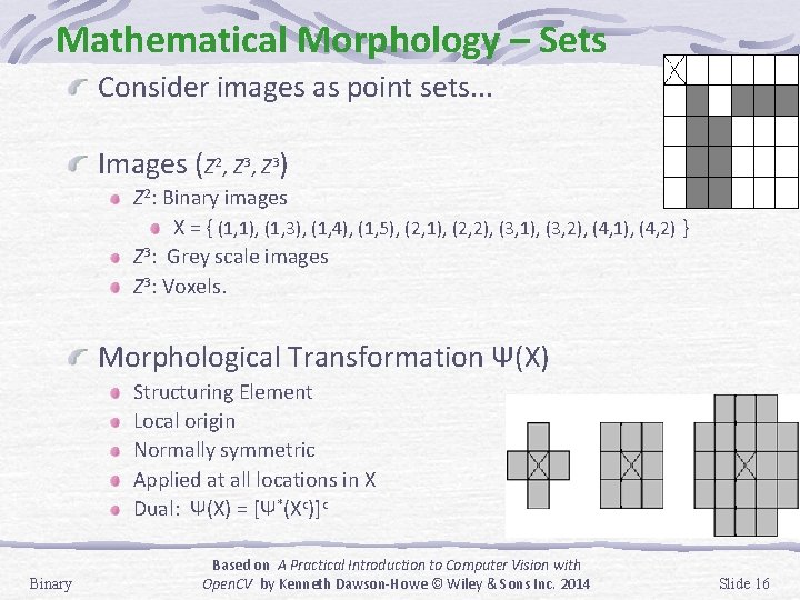 Mathematical Morphology – Sets Consider images as point sets. . . Images (Z 2, Mathematical Morphology – Sets Consider images as point sets. . . Images (Z 2,