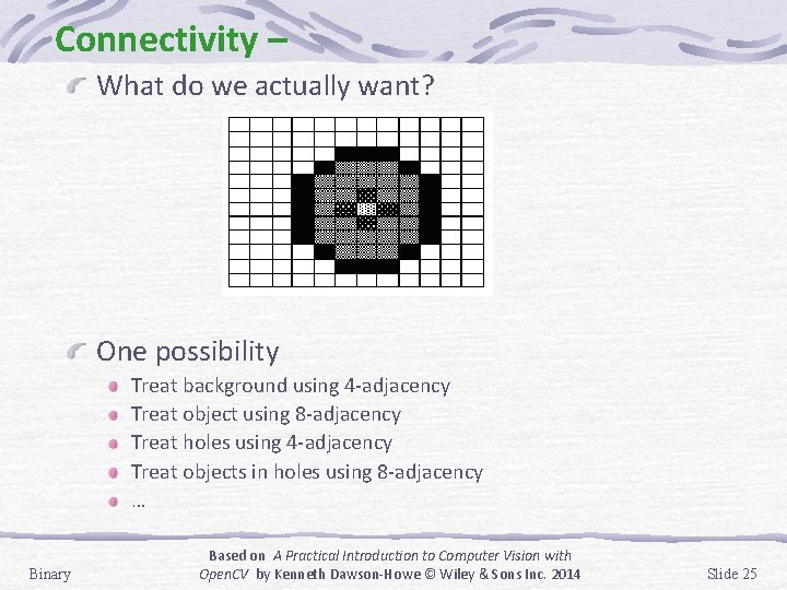 Connectivity – What do we actually want? One possibility Treat background using 4 -adjacency Connectivity – What do we actually want? One possibility Treat background using 4 -adjacency