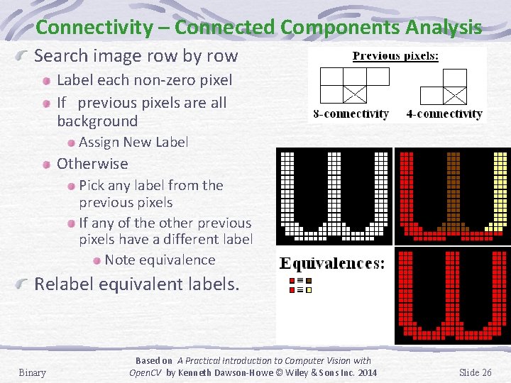 Connectivity – Connected Components Analysis Search image row by row Label each non-zero pixel Connectivity – Connected Components Analysis Search image row by row Label each non-zero pixel