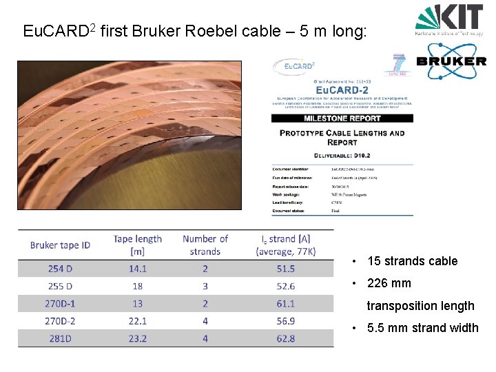 Eu. CARD 2 first Bruker Roebel cable – 5 m long: • 15 strands
