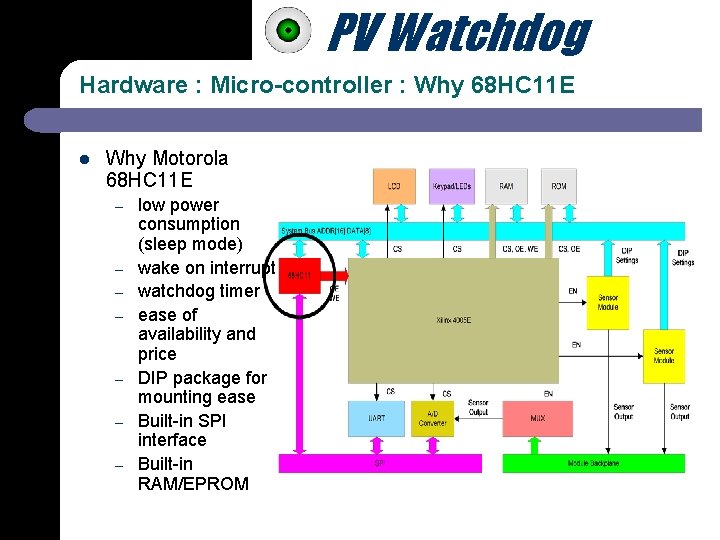 PV Watchdog Hardware : Micro-controller : Why 68 HC 11 E l Why Motorola