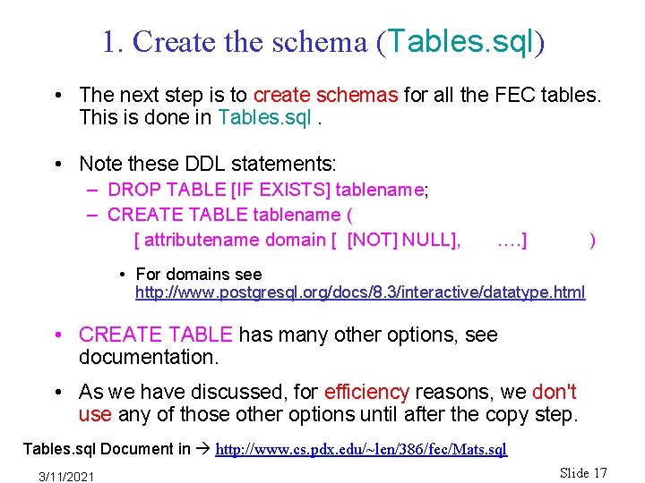 1. Create the schema (Tables. sql) • The next step is to create schemas 1. Create the schema (Tables. sql) • The next step is to create schemas