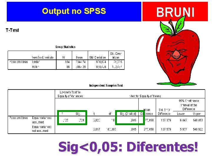 Output no SPSS BRUNI Sig<0, 05: Diferentes! 