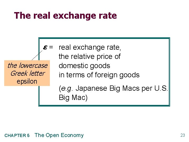 The real exchange rate ε = real exchange rate, the lowercase Greek letter epsilon