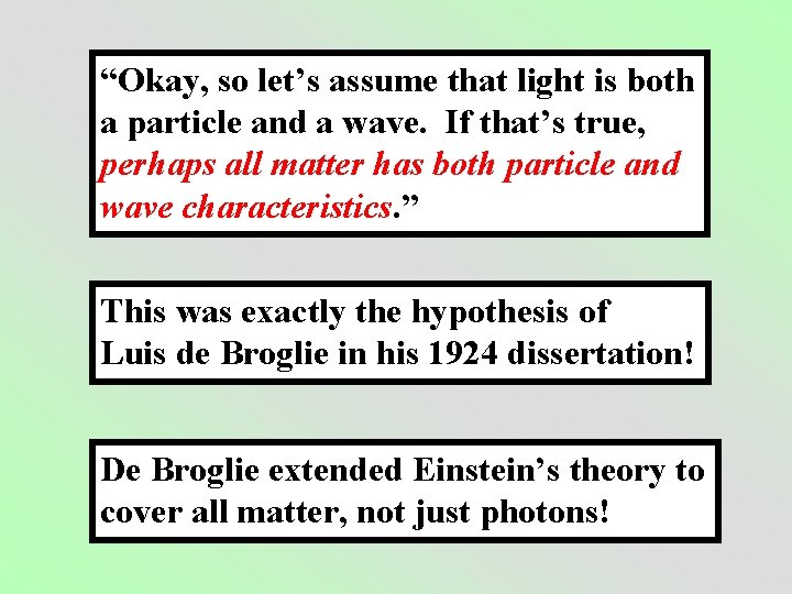 “Okay, so let’s assume that light is both a particle and a wave. If