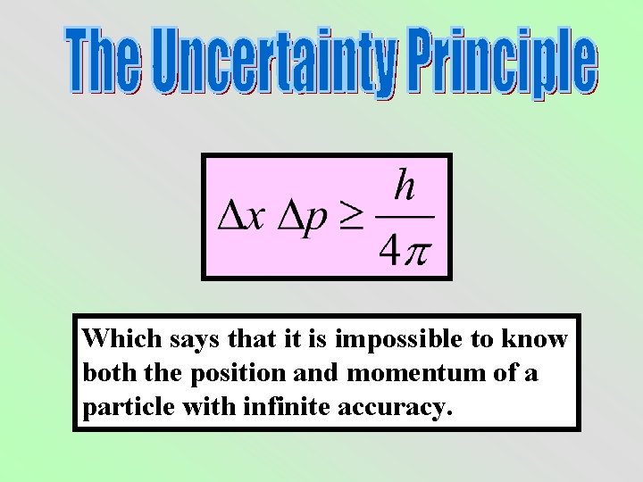 Which says that it is impossible to know both the position and momentum of