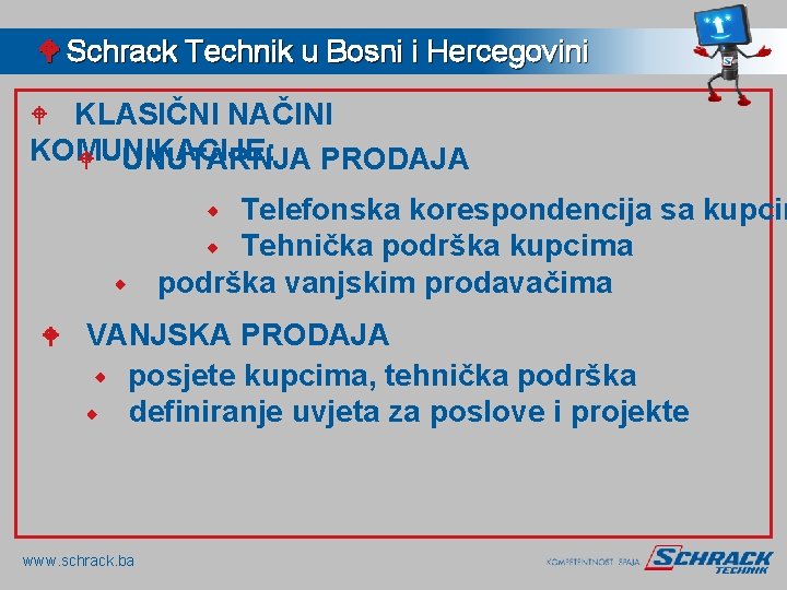 W Schrack Technik u Bosni i Hercegovini KLASIČNI NAČINI KOMUNIKACIJE: W UNUTARNJA PRODAJA W