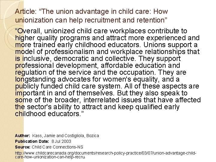 Article: “The union advantage in child care: How unionization can help recruitment and retention”