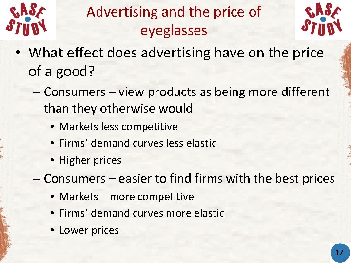 Advertising and the price of eyeglasses • What effect does advertising have on the