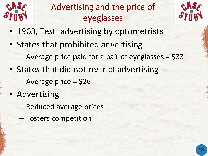 Advertising and the price of eyeglasses • 1963, Test: advertising by optometrists • States