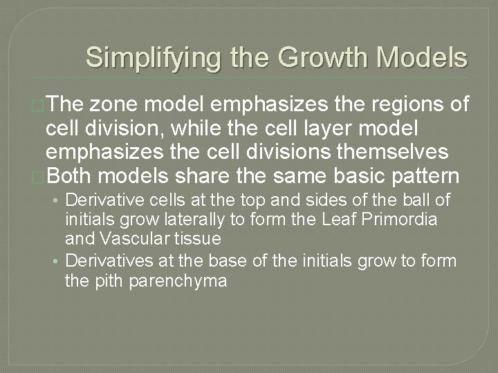 Simplifying the Growth Models �The zone model emphasizes the regions of cell division, while