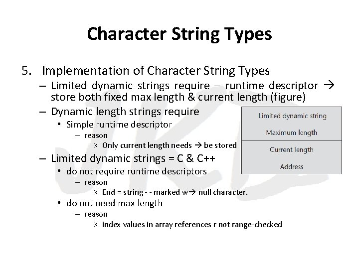 Character String Types 5. Implementation of Character String Types – Limited dynamic strings require