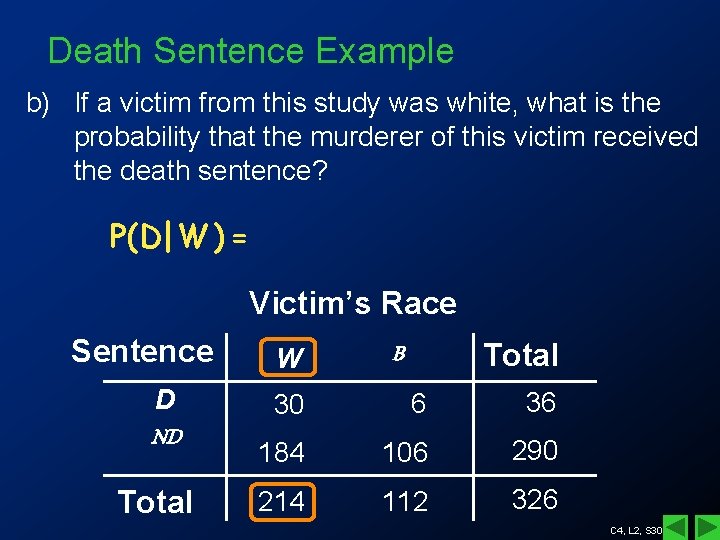 Death Sentence Example b) If a victim from this study was white, what is