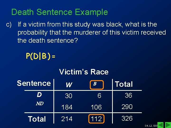 Death Sentence Example c) If a victim from this study was black, what is