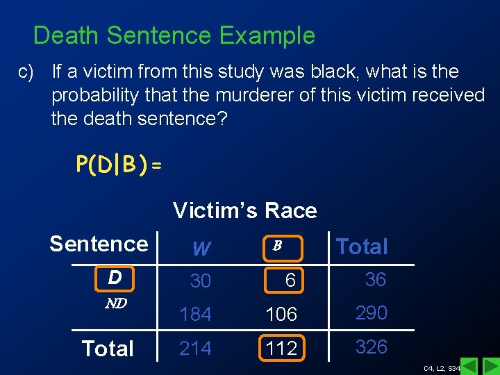 Death Sentence Example c) If a victim from this study was black, what is