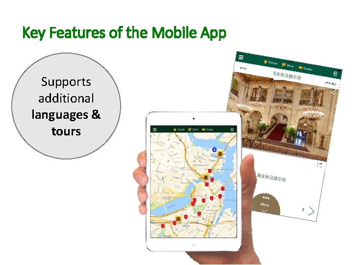 Key Features of the Mobile App Supports additional languages & tours 