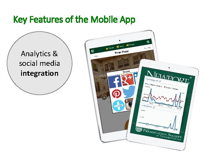 Key Features of the Mobile App Analytics & social media integration 道 西洋大 大
