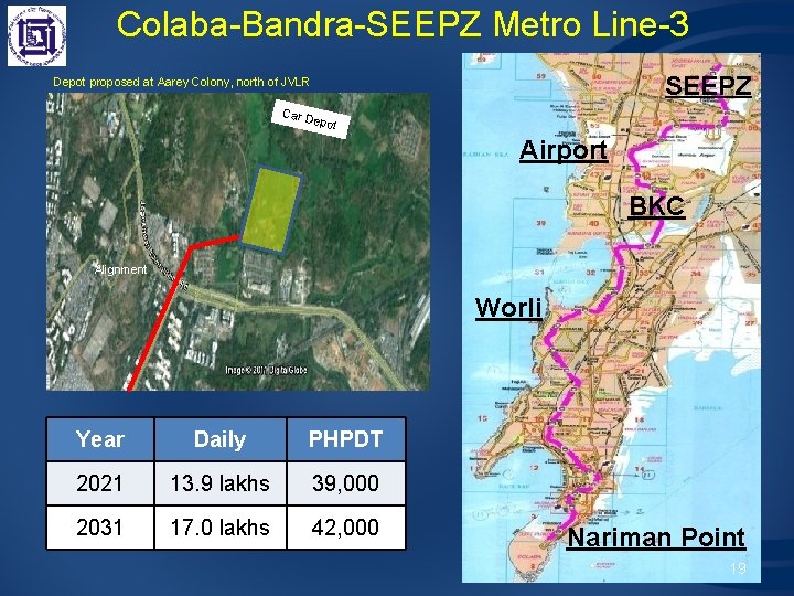 Colaba-Bandra-SEEPZ Metro Line-3 SEEPZ Depot proposed at Aarey Colony, north of JVLR Car D