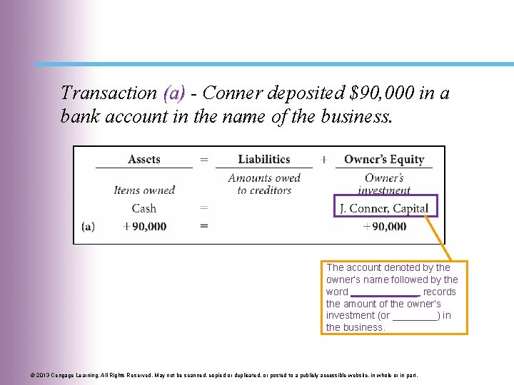 Transaction (a) - Conner deposited $90, 000 in a bank account in the name