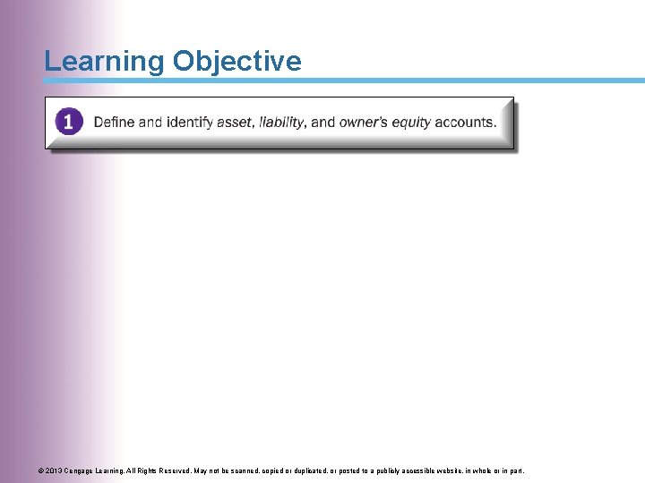 Learning Objective © 2013 Cengage Learning. All Rights Reserved. May not be scanned, copied