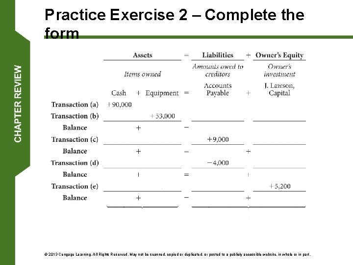 Practice Exercise 2 – Complete the form © 2013 Cengage Learning. All Rights Reserved.