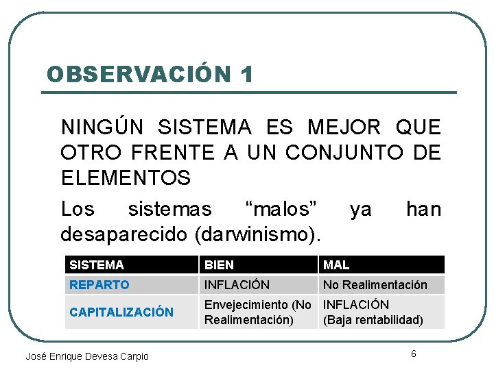 OBSERVACIÓN 1 NINGÚN SISTEMA ES MEJOR QUE OTRO FRENTE A UN CONJUNTO DE ELEMENTOS