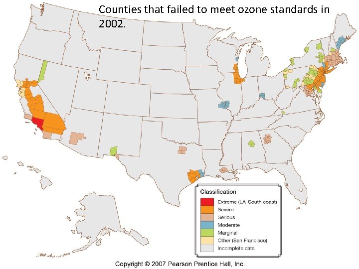 Counties that failed to meet ozone standards in 2002. 