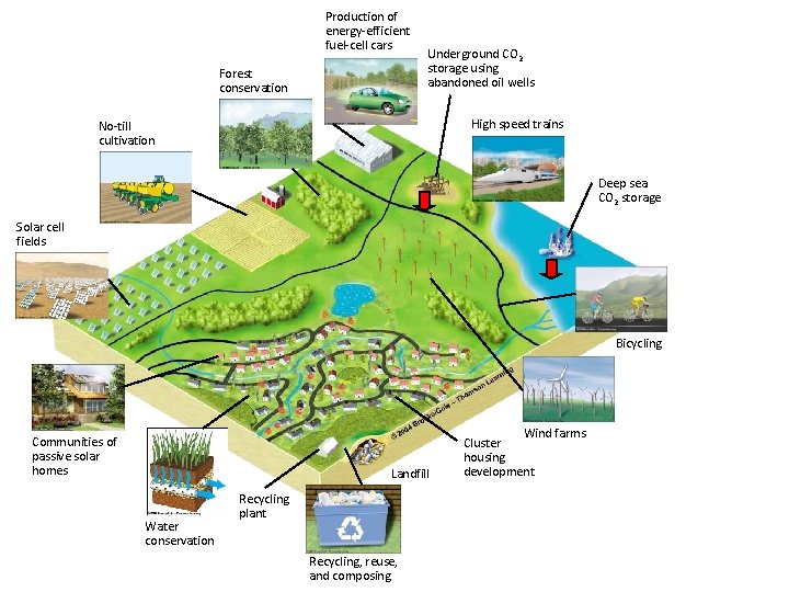 Production of energy-efficient fuel-cell cars Forest conservation Underground CO 2 storage using abandoned oil