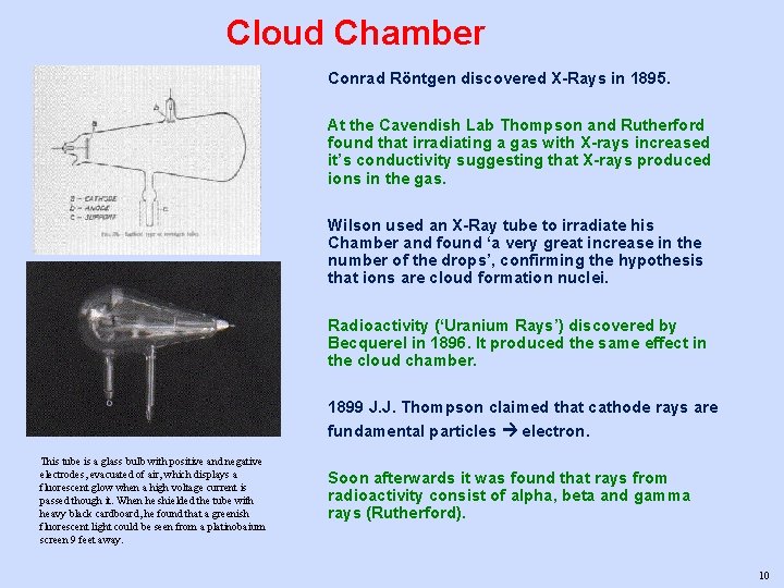 Cloud Chamber Conrad Röntgen discovered X-Rays in 1895. At the Cavendish Lab Thompson and