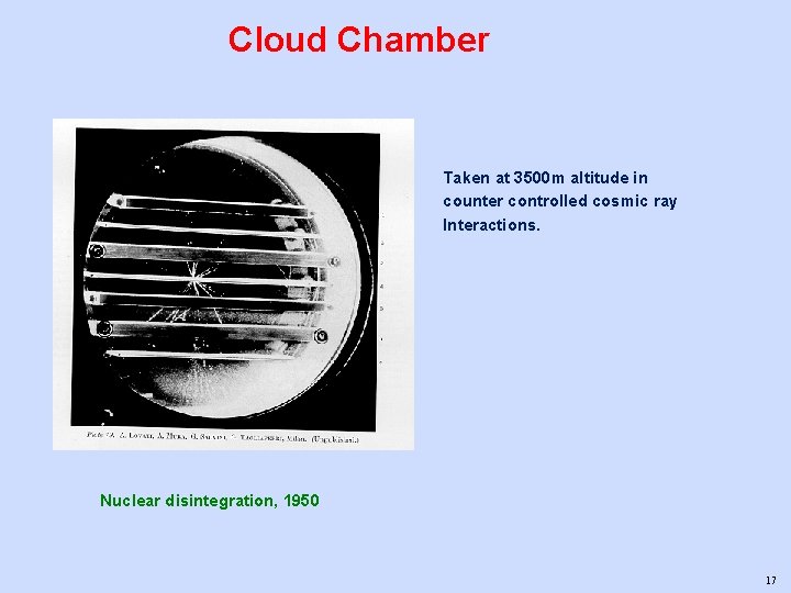 Cloud Chamber Taken at 3500 m altitude in counter controlled cosmic ray Interactions. Nuclear