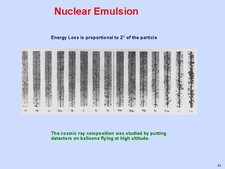 Nuclear Emulsion Energy Loss is proportional to Z 2 of the particle The cosmic