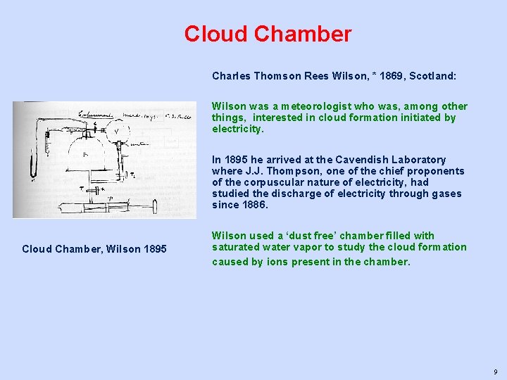 Cloud Chamber Charles Thomson Rees Wilson, * 1869, Scotland: Wilson was a meteorologist who