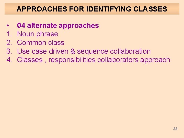 APPROACHES FOR IDENTIFYING CLASSES • 1. 2. 3. 4. 04 alternate approaches Noun phrase APPROACHES FOR IDENTIFYING CLASSES • 1. 2. 3. 4. 04 alternate approaches Noun phrase