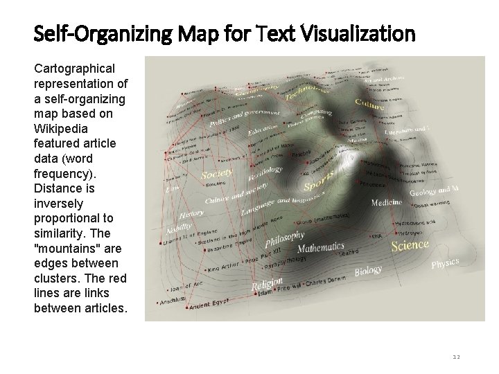 Self-Organizing Map for Text Visualization Cartographical representation of a self-organizing map based on Wikipedia Self-Organizing Map for Text Visualization Cartographical representation of a self-organizing map based on Wikipedia