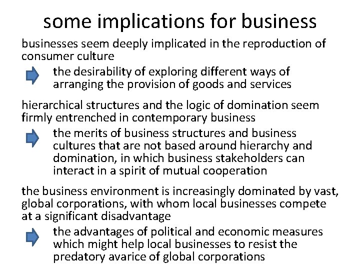 some implications for businesses seem deeply implicated in the reproduction of consumer culture the