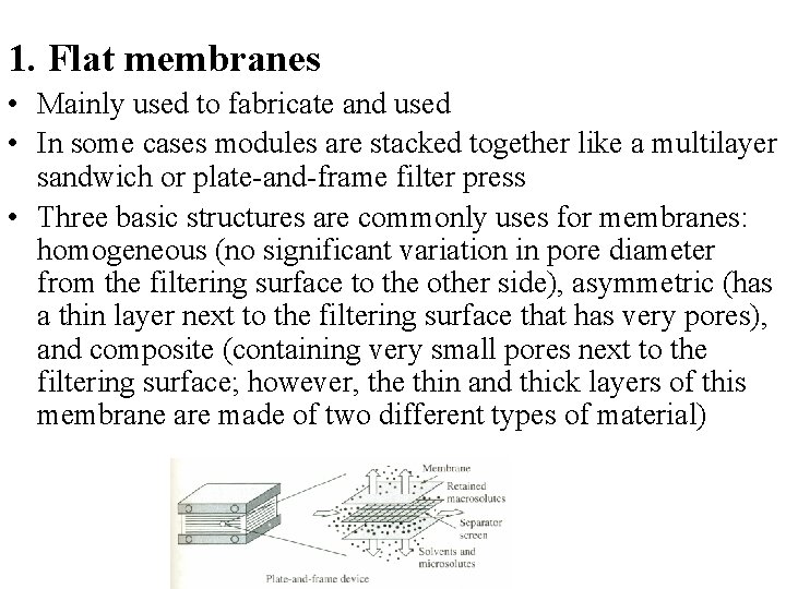1. Flat membranes • Mainly used to fabricate and used • In some cases