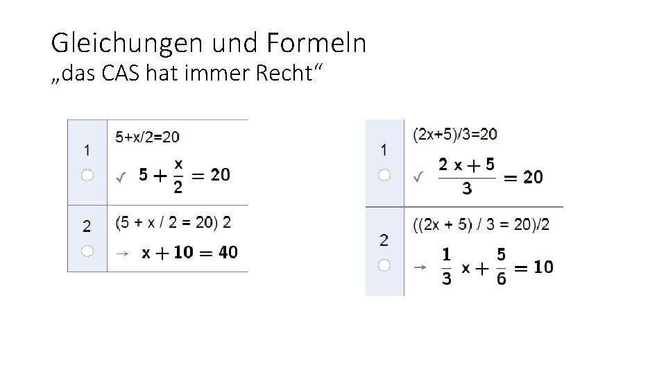 Gleichungen und Formeln „das CAS hat immer Recht“ 