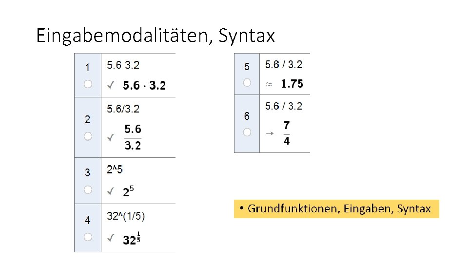 Eingabemodalitäten, Syntax 