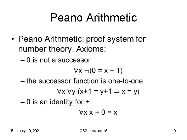 Peano Arithmetic • February 10, 2021 CS 21 Lecture 16 10 