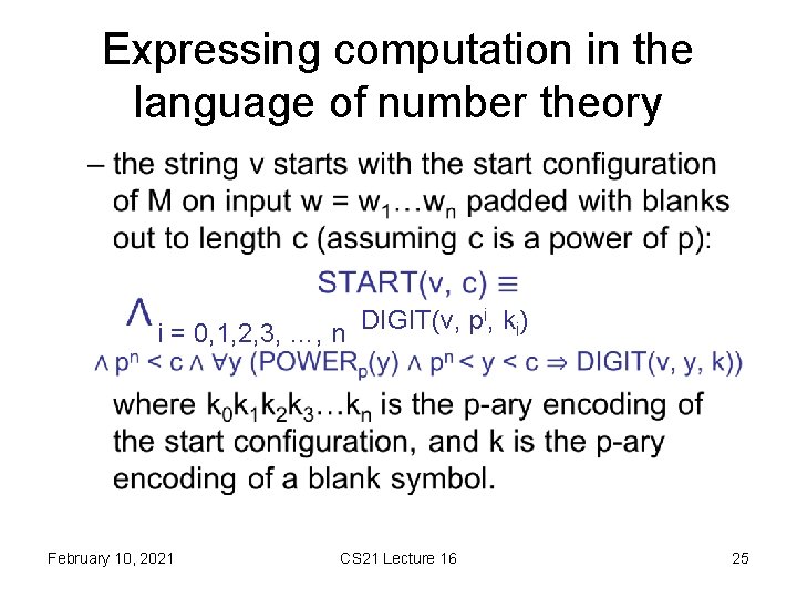 Expressing computation in the language of number theory • i, k ) DIGIT(v, p
