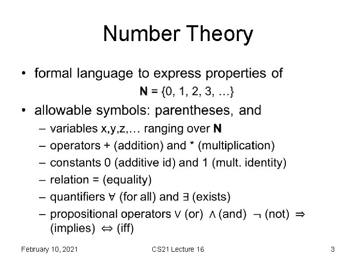 Number Theory • February 10, 2021 CS 21 Lecture 16 3 